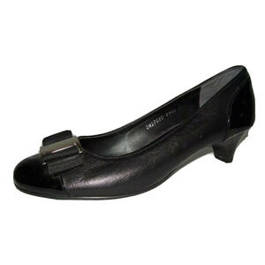 Pesaro Shoes Women's Size 7 (240D) Black Leather & Patent Bow Accent Heels